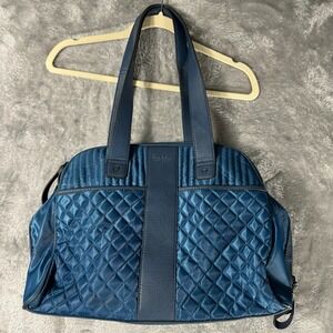 Nicole Miller Quilted Blue Travel Tote Duffel Bag Nylon Work Gym Weekender